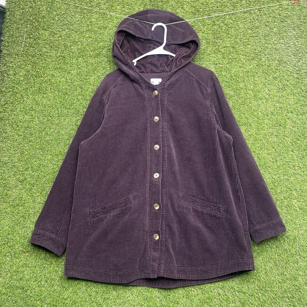 J. Jill Corduroy Jacket Womens Medium Plum Hooded Long Sleeve Button Front